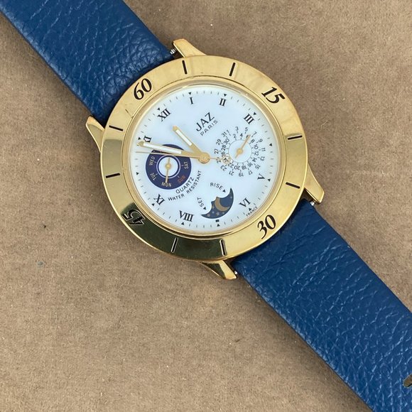 Vintage JAZ Paris French Moonphase 18 Karat Gold 10 Micron Plated - Picture 3 of 7